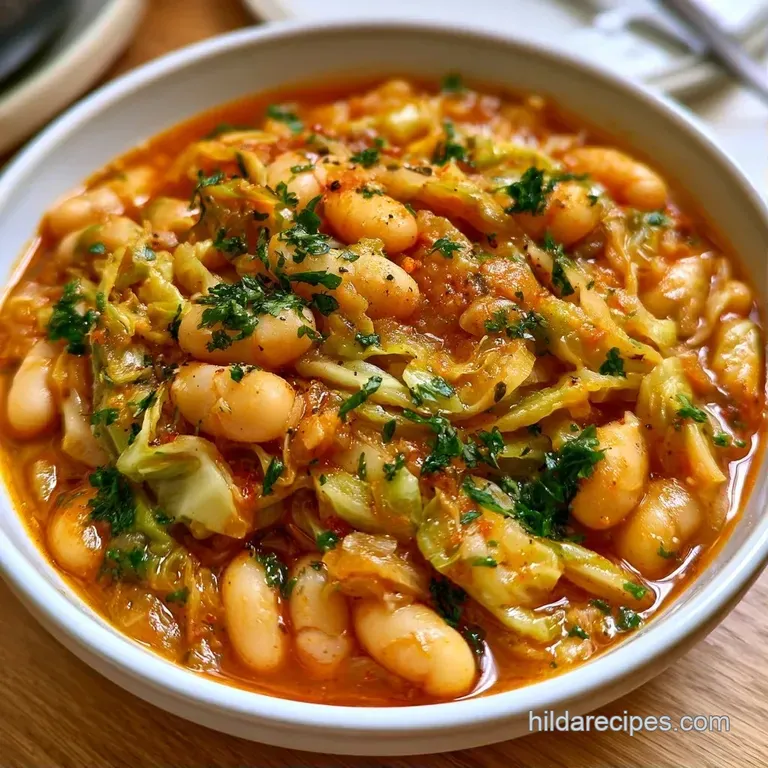 A wide bowl of velvety white stew garnished with fresh parsley and a swirl of oil on a light wooden tabletop.