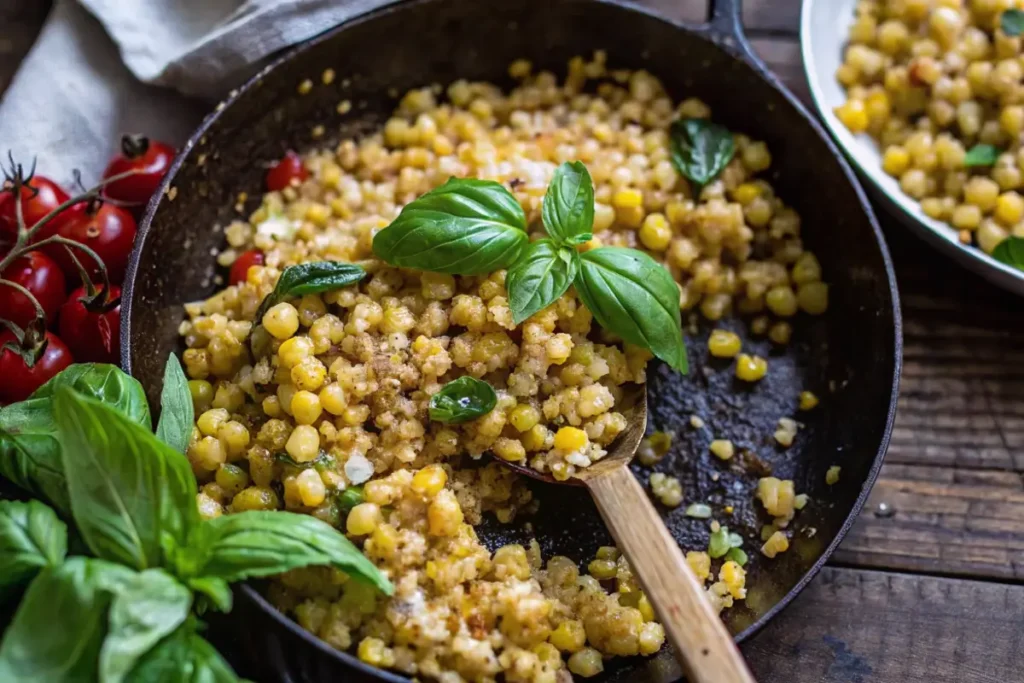 a pan with Fregola Pasta in it