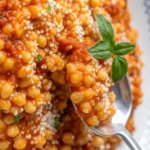 a spoon in a bowl of Pasta Fregola