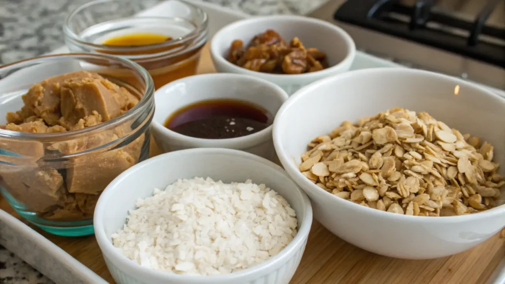 Granola ingredients like honey and oats