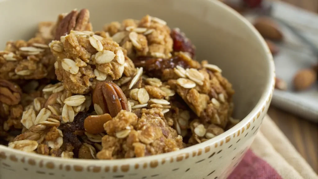 Clumpy granola with chocolate and nuts