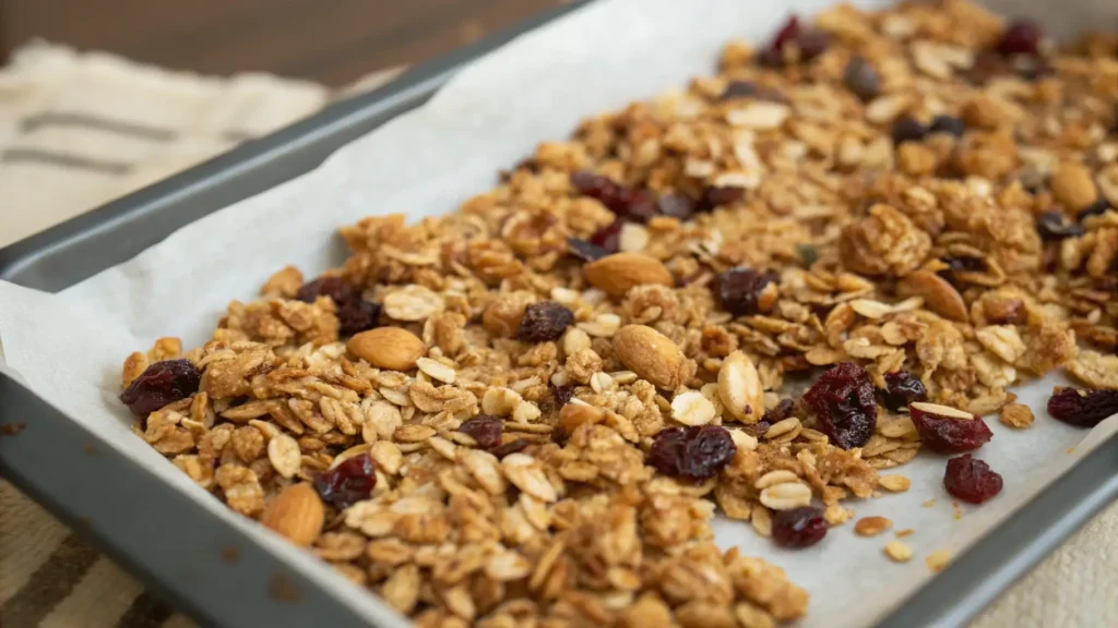 How to Make Homemade Granola Crunchy – Evenly Spread Granola on Baking Sheet