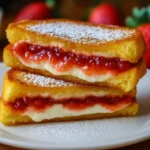 Thick-layered Fried Strawberry Cheesecake Sandwich with golden crust and jam