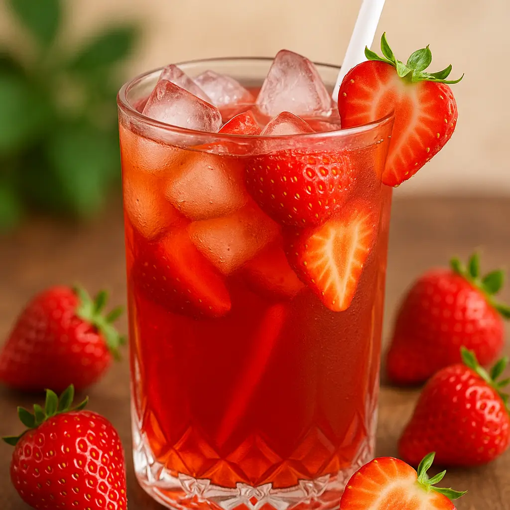 Fresh strawberries in a basket with strawberry mash in a jar